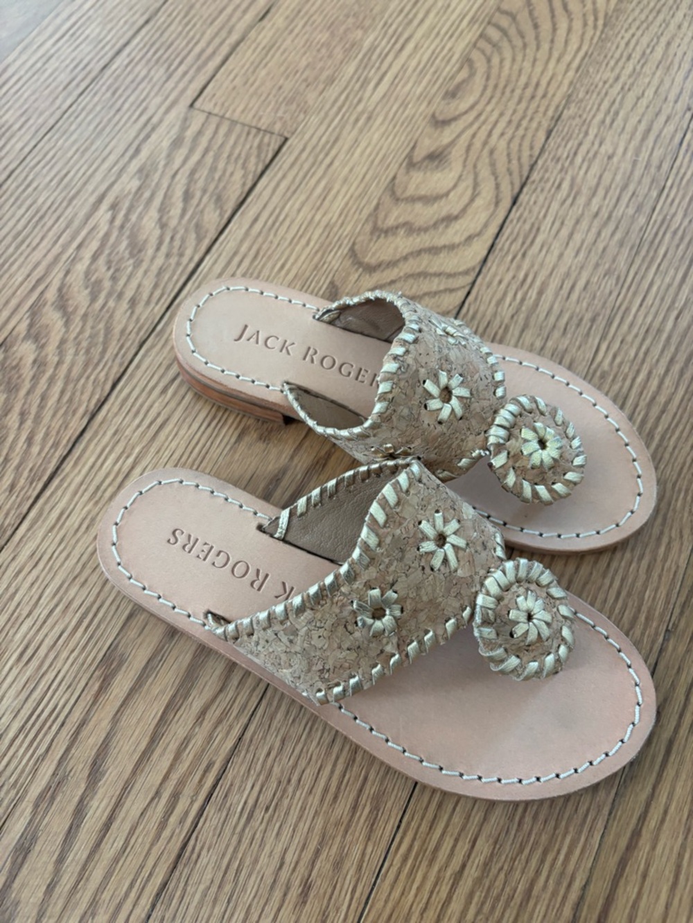Jack Rogers Natural Cork Slide Sandals with Whipstitch Detail YOUTH